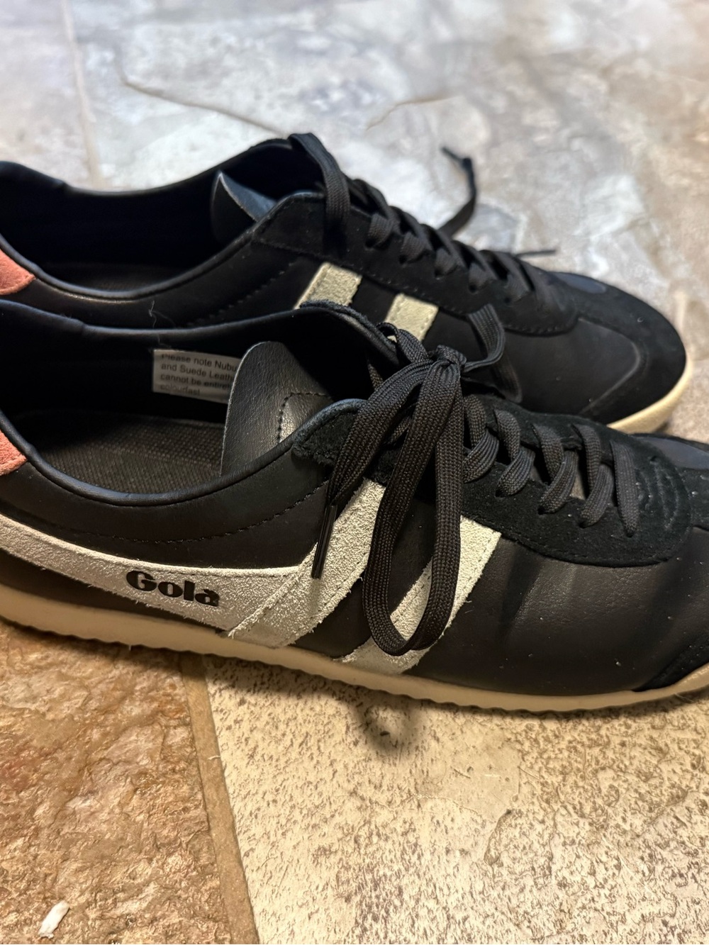 Gola Black Sneakers with White Chevron Stripes and Pink Heel Tab
